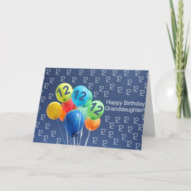 Granddaughter 12th birthday balloons card (Front)