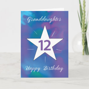 Granddaughter 12th Birthday White Shining Star Card
