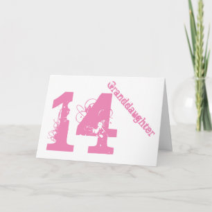 Granddaughter, 14th birthday, white and pink. card