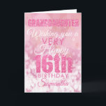 Granddaughter 16th Girly Pink Glitter Birthday Card<br><div class="desc">A gorgeous pink glitter effect16th birthday card. This feminine girly design is the perfect way to wish your granddaughter a 'a very happy 16th birthday'. Personalize with our own custom name and message. Pink and white typography on a bubble effect background.</div>