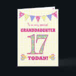Granddaughter 17th Birthday Primroses Bunting Card<br><div class="desc">A pretty 17th Birthday card for your granddaughter, with polka dot bunting, primrose flowers and numbers filled with a primrose pattern, all on a pale yellow check gingham background. The front cover message is, 'To a very special GRANDDAUGHTER 17 TODAY!' The inside message is just a suggestion and you can...</div>