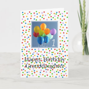 Granddaughter 1st birthday balloons card