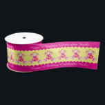Granddaughter 1st birthday name dolly heart ribbon<br><div class="desc">First Birthday ribbon in a pink, yellow, red and white girls watercolor painted dolly with hearts design. Customize with the greeting your birthday girls name on the wider ribbon choice only, currently reads Happy 1st Birthday Grand daughter Brielle. (PLEASE note the thinner ribbon will only show dolly's and a 1...</div>