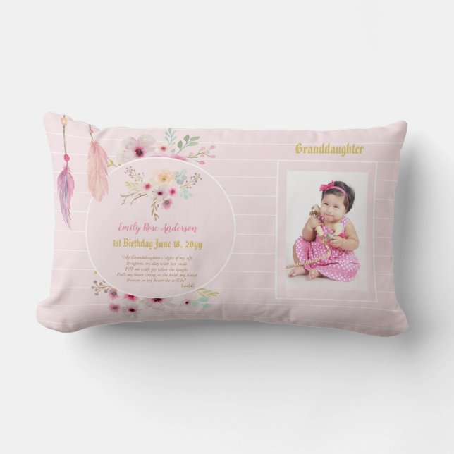 Granddaughter 1st Birthday PHOTO and POEM Gift Lumbar Pillow (Front)