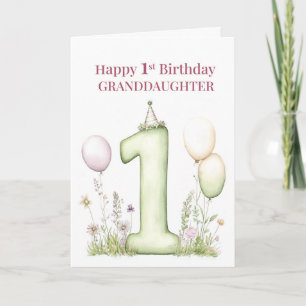 Granddaughter 1st Birthday Pink Balloon Number One Card