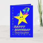 Granddaughter 1st Birthday Star Card<br><div class="desc">Cute yellow star with colourful flowers and numbers for granddaughter's first birthday.  Name on front may be modified in template.  Could be daughter,  niece,  great granddaughter,  sister,  friend or a specific name.  Original design by Anura Design Studio.</div>