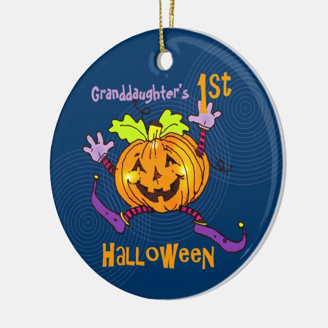Granddaughter 1st Halloween Happy Pumpkin Ceramic Ornament (Left)