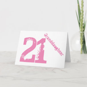 Granddaughter, 21st birthday, white and pink. card