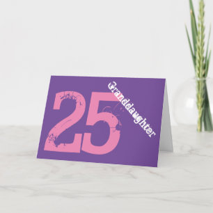 Granddaughter, 25th birthday, white, pink, purple. card