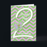 Granddaughter 2nd Birthday Butterfly Hugs Card<br><div class="desc">Your Granddaughter will giggle when she sees these whimsical butterflies on a purple and green zigzag pattern background with a big number two for her 2nd birthday card. Personalize name and verse using the template provided. We specialize in custom-made designs, contact us if you would like a unique made-to-order layout...</div>