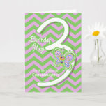 Granddaughter 3rd Birthday Butterfly Hugs Card<br><div class="desc">Your Granddaughter will giggle when she sees these whimsical butterflies on a purple and green zigzag pattern background with a big number three for her 3rd birthday card. Personalize name and verse using the template provided. We specialize in custom-made designs, contact us if you would like a unique made-to-order layout...</div>