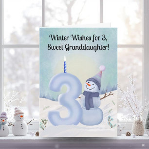Granddaughter 3rd Birthday Snowman Snowy Three Card