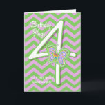 Granddaughter 4th Birthday Butterfly Hugs Card<br><div class="desc">Your Granddaughter will giggle when she sees these whimsical butterflies with a big number four for her 1st birthday greeting card.  Personalize text using the template provided.  We specialize in custom-made designs,  contact us if you would like a unique made-to-order layout using this zigzag and butterfly image.</div>