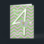 Granddaughter 4th Birthday Butterfly Hugs Card<br><div class="desc">Your Granddaughter will giggle when she sees these whimsical butterflies with a big number four for her 1st birthday greeting card.  Personalize text using the template provided.  We specialize in custom-made designs,  contact us if you would like a unique made-to-order layout using this zigzag and butterfly image.</div>