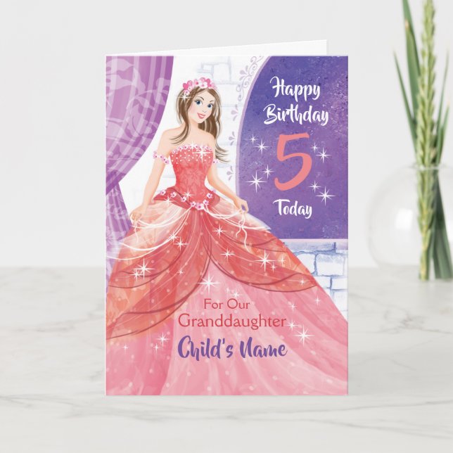 Granddaughter, 5th Birthday, Pretty Princess Card (Front)