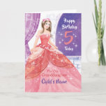 Granddaughter, 5th Birthday, Pretty Princess Card<br><div class="desc">For the grand daughter's 5th, her very sweet princess card. Illustrated in pastel shades of pink and lilac, a pretty young princess with long brown hair is standing by a window in her castle. She is wearing to beautiful full-length ball gown decorated in tiny flowers and is false wearing flowers...</div>