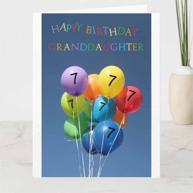 Granddaughter 7th birthday coloured balloons card (Front)
