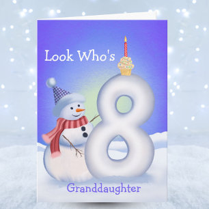 Granddaughter 8th Birthday Snowman Snowy Eight Card
