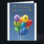 Granddaughter 9th birthday coloured balloons card<br><div class="desc">Granddaughter 9th birthday coloured balloons Created from an original Studio Porto Sabbia photo! This Coloured Balloons Birthday card is available as an age specific card ages 1 to 12, in different languages and for various specific (family) relations. For Birthday Party Invitations in the same style, check the Invitation section of...</div>