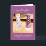 Granddaughter 9th Birthday Crazy Socks Card<br><div class="desc">Send fun and crazy greetings to your dear granddaughter to celebrate with her once her upcoming 9th birthday finally arrives. With a girl wearing a mismatched pair of socks on the front,  this could only mean that this card is as fun as they could come.</div>