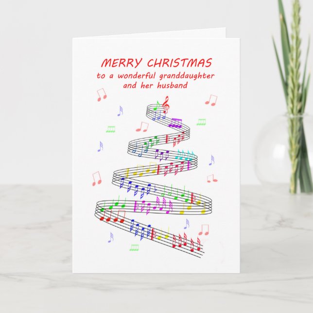 Granddaughter and Husband Sheet Music Christmas Holiday Card (Front)