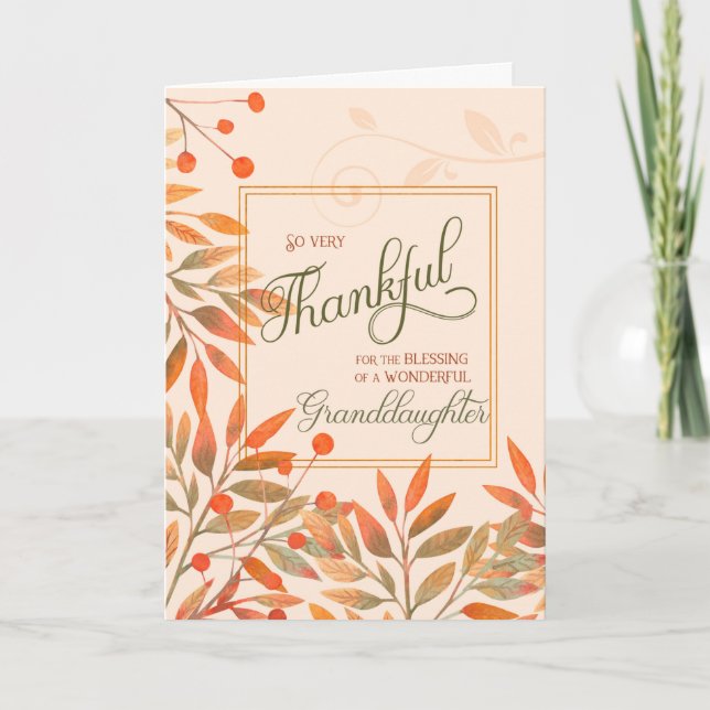 Granddaughter Autumn Harvest Leaves Thanksgiving Holiday Card (Front)