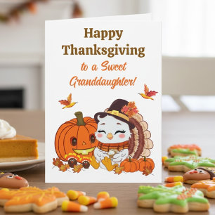 Granddaughter Baby Turkey & Pumpkin Thanksgiving  Card
