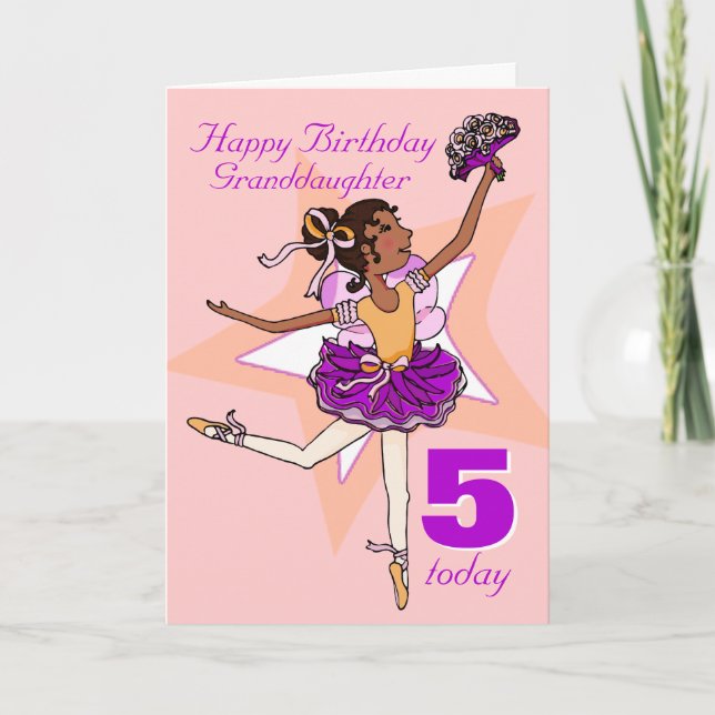 Granddaughter ballerina birthday peach age card (Front)