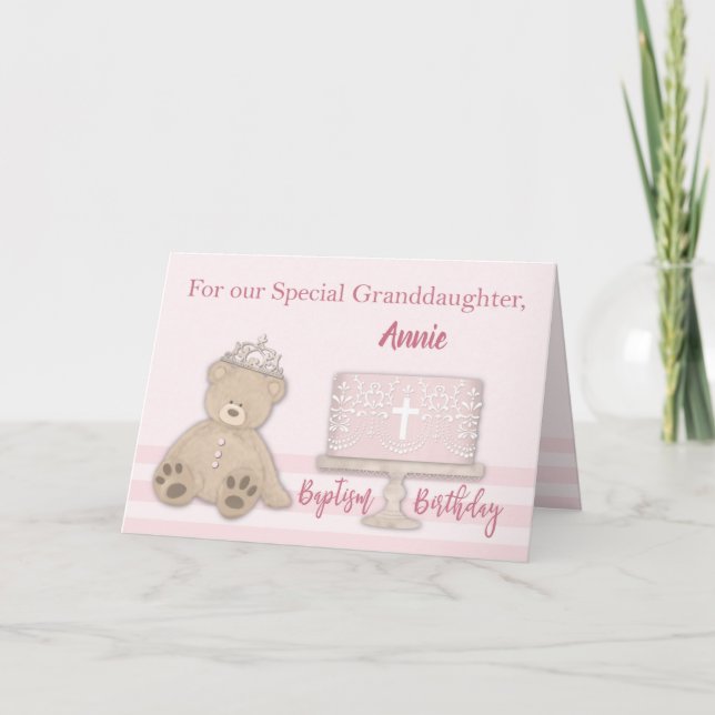 Granddaughter Baptism Birthday Custom Name Pink Card (Front)