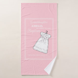 Granddaughter, Baptism Gown on Pink Personalized Bath Towel