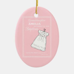 Granddaughter, Baptism Gown on Pink Personalized Ceramic Ornament