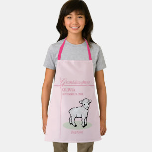 Granddaughter Baptism Pink Girl Lamb Name and Date Apron