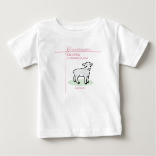 Granddaughter Baptism Pink Girl Lamb Name and Date Baby T-Shirt