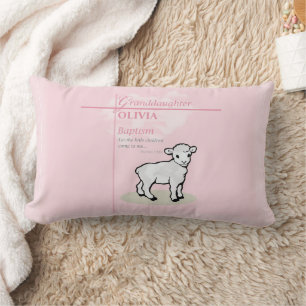 Granddaughter Baptism Pink Lamb Personalized Lumbar Pillow