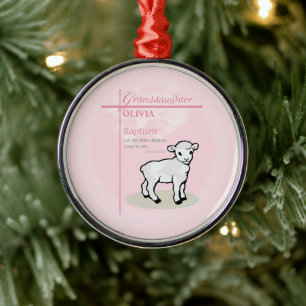 Granddaughter Baptism Pink Lamb Personalized Metal Ornament