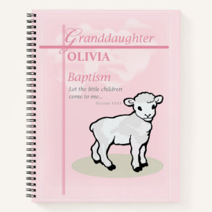 Granddaughter Baptism Pink Lamb Personalized Notebook