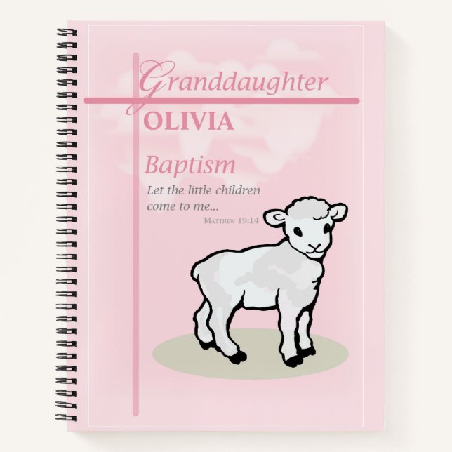 Granddaughter Baptism Pink Lamb Personalized Notebook (Front)