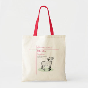 Granddaughter Baptism Pink Lamb Personalized Tote Bag