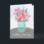 Granddaughter Birthday Blessings Jar Vase Flowers Card<br><div class="desc">Send your Granddaughter blessings not just on her birthday but throughout the year. Pretty watercolor-looking flowers in a mason jar vase are set on a striped tablecloth. Perfect religious birthday card for your Granddaughter.</div>