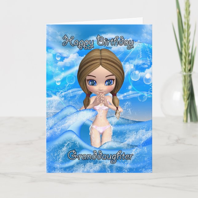 granddaughter birthday card - girl swimming (Front)