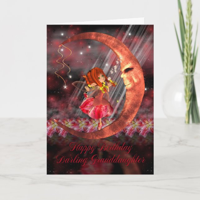 Granddaughter Birthday Card with Cute little fairy (Front)