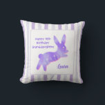 Granddaughter Birthday Cute Purple Bunny Custom  Throw Pillow<br><div class="desc">Featuring a hopping purple bunny with floral pattern and illustrated in watercolor,  this cute throw pillow would surely be a memorable gift for your granddaughter for her upcoming 9th (or any age) birthday. Personalize it with her name and your blessing to make this a unique gift!</div>