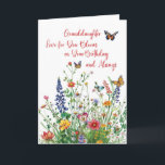 Granddaughter Birthday Love In Bloom Wildflowers Card<br><div class="desc">This charming birthday card is a heartfelt way to celebrate a special granddaughter. The front features a beautiful wildflower and butterfly design, symbolizing the love and joy that surround her. Inside, a warm and uplifting message reminds her how cherished she is while wishing her a day filled with happiness. A...</div>