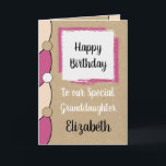 Granddaughter birthday pink white rustic card<br><div class="desc">Personalize this Happy Birthday Card for a special Granddaughter
Designed in pink,  white and black.
Add a name and your message.
Happy Birthday
With Love
*Kraft graphic rustic effect background.
*Real Kraft card is not used</div>