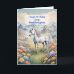 Granddaughter Birthday Unicorn  Card<br><div class="desc">Send wishes for a magical birthday. Wish your granddaughter a happy unicorn birthday. A dreamy image of a white unicorn with a rainbow main standing in a field of flowers. in the background are majestic mountains.The perfect card to give those who love magical and mystical unicorns.</div>