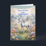 Granddaughter Birthday Unicorn  Card<br><div class="desc">Send wishes for a magical birthday. Wish your granddaughter a happy unicorn birthday. A dreamy image of a white unicorn with a rainbow main standing in a field of flowers. in the background are majestic mountains.The perfect card to give those who love magical and mystical unicorns.</div>