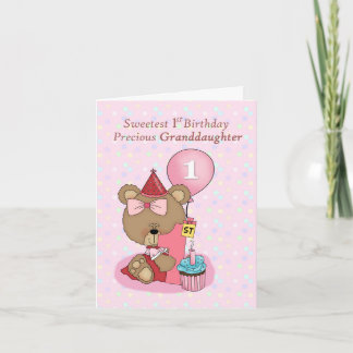 Granddaughter Birthday with Girl Bear and Cupcake  Card