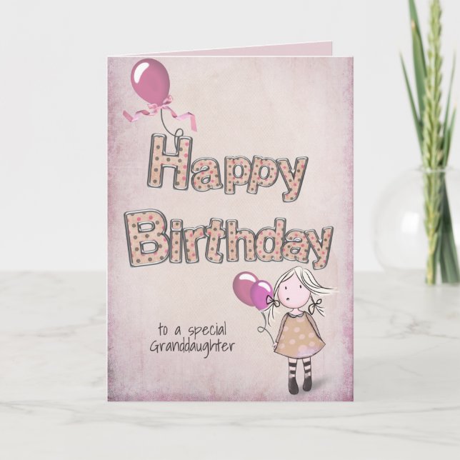 granddaughter birthday with pink balloons card (Front)