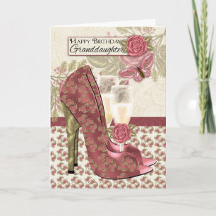 Granddaughter Champagne And Shoes Butterfly Card