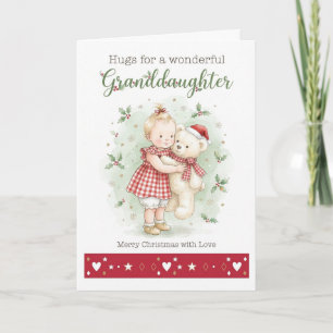 Granddaughter Christmas Hugs Watercolor Teddy  Card